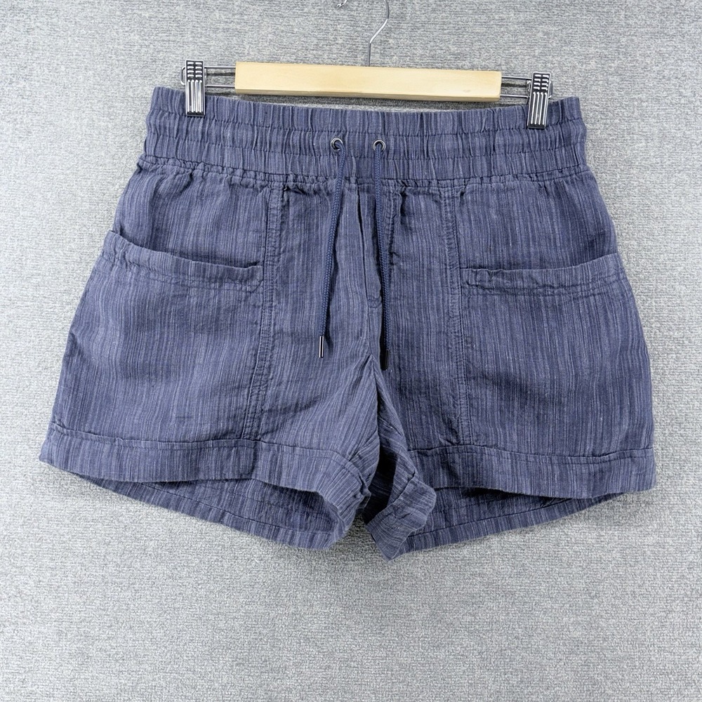 Athleta Cabo Linen Textured 4 Inch Shorts Women Size 6 Blue Casual Summer